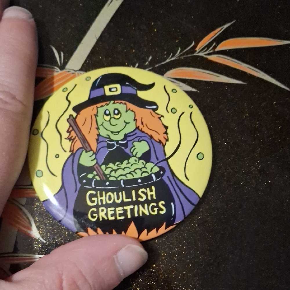 Ghoulish Greetings Witch Pin Vintage